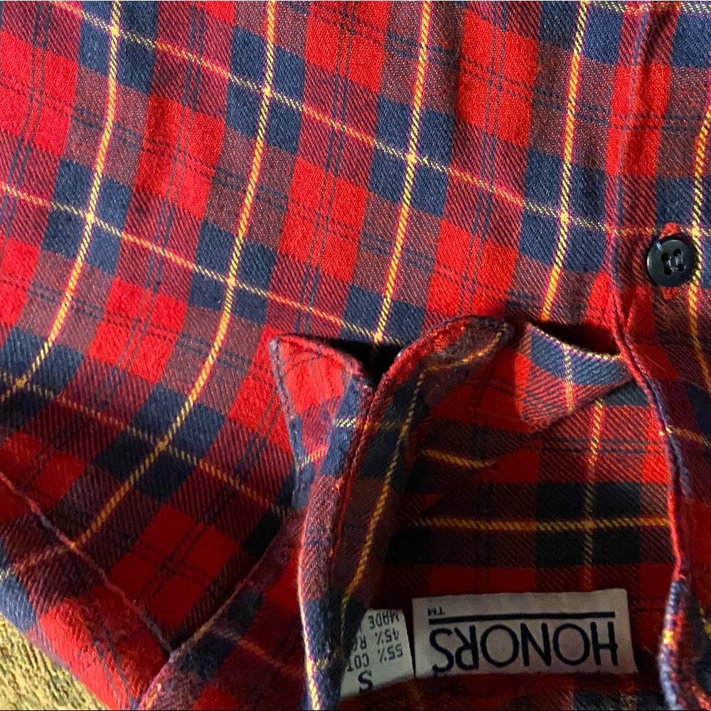 Red/Navy plaid cotton flannel